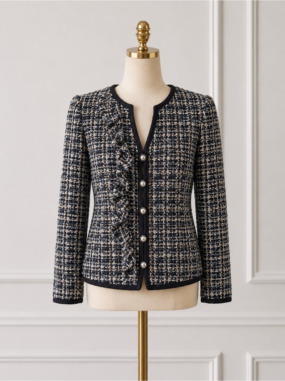 Armani Collezioni tweed ruffle blazer